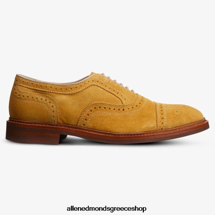 άνδρες Allen Edmonds strandmok cap-toe oxford με σόλα από καουτσούκ dainite ορυκτό κίτρινο σουέτ DFSD5248