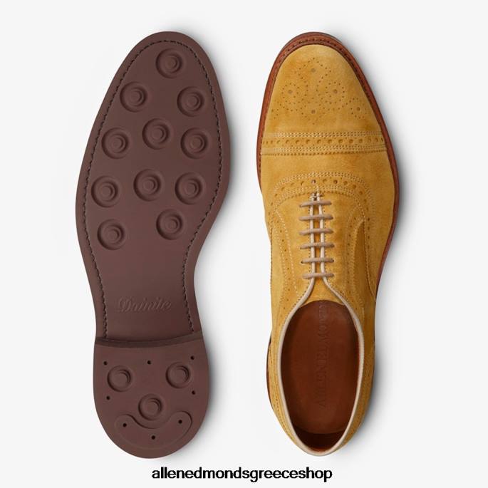 άνδρες Allen Edmonds strandmok cap-toe oxford με σόλα από καουτσούκ dainite ορυκτό κίτρινο σουέτ DFSD5248