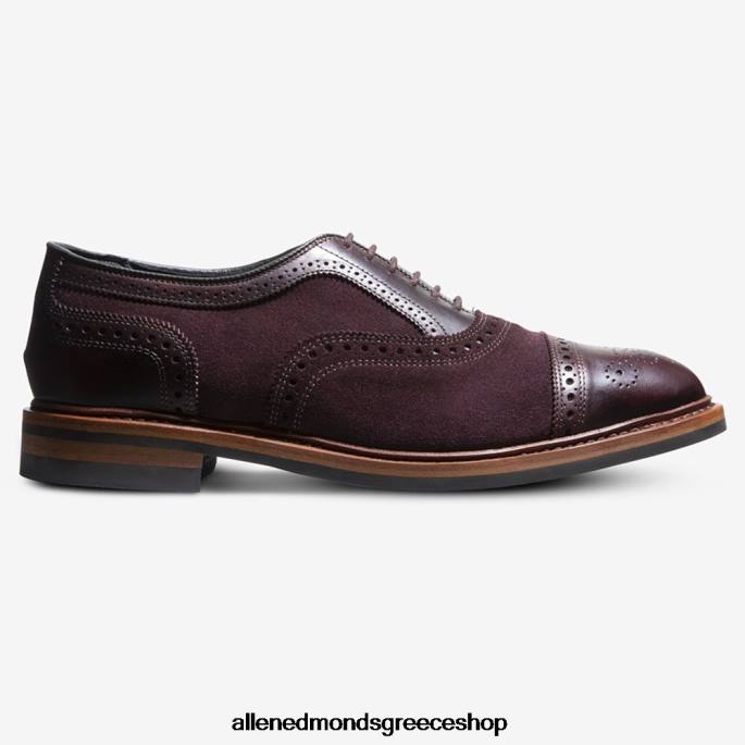 άνδρες Allen Edmonds strandmok cap-toe oxford με σόλα από καουτσούκ dainite μπορντό σουέτ DFSD5249