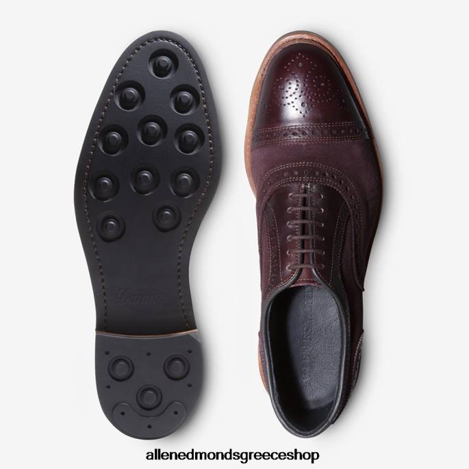 άνδρες Allen Edmonds strandmok cap-toe oxford με σόλα από καουτσούκ dainite μπορντό σουέτ DFSD5249